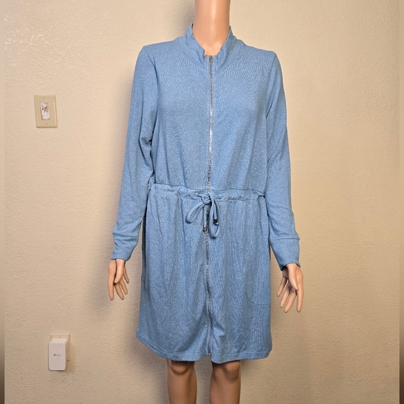 soft surroundings short dress M  Blue Tie Belt To Cinch Waist With Pockets - Picture 3 of 13